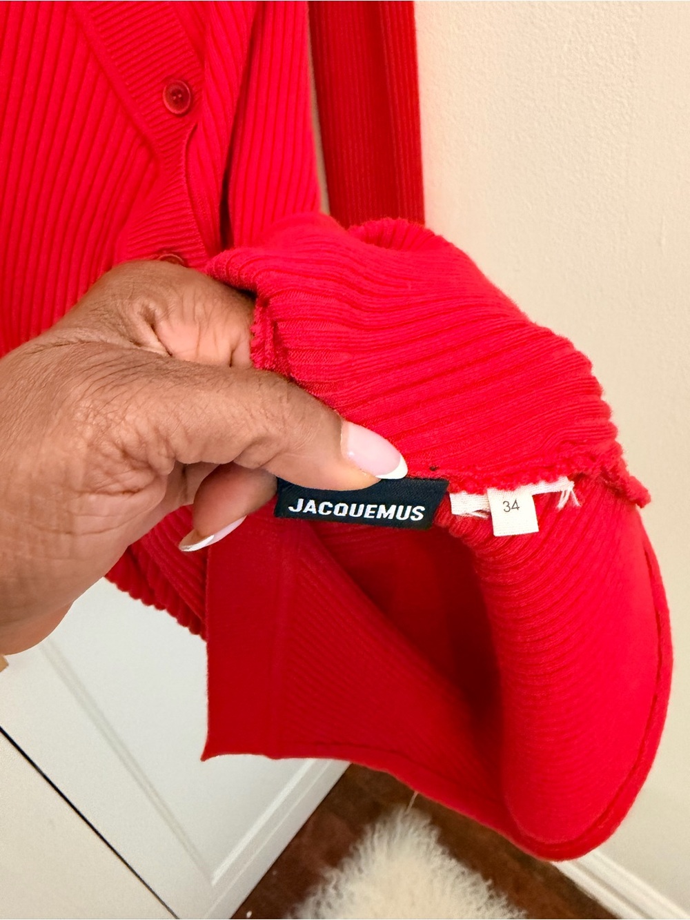 Jacquemus Bright Red Ribbed Button Cardigan - Picture 3 of 3